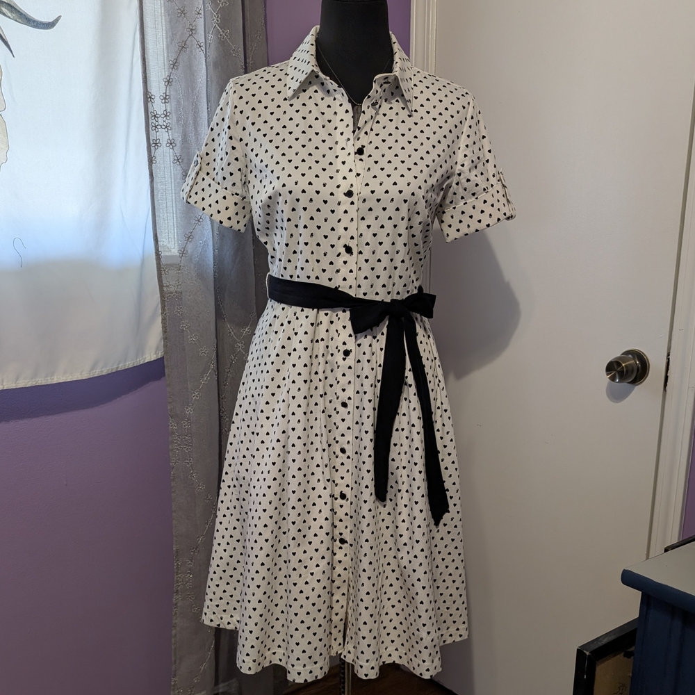 Karl Lagerfeld Black and White Heart Print Midi Dress